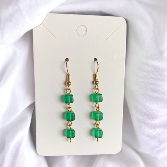 Jewelry - Handmade Green Glass Beaded Earrings